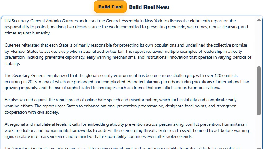 AI PressDesk news body output screen