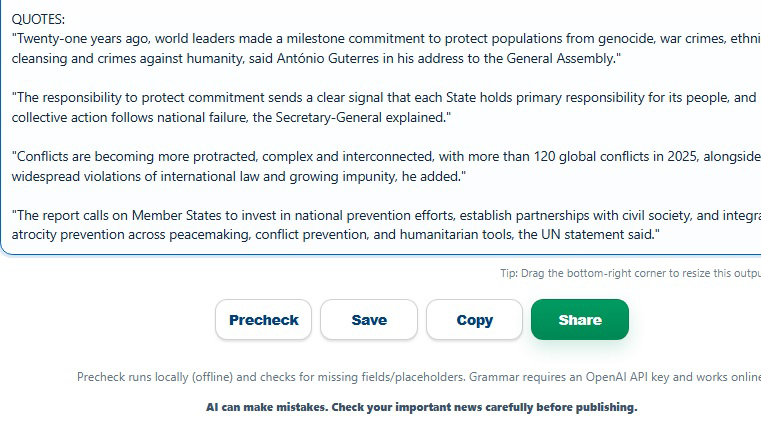 AI PressDesk headlines, spots, keylines and quotes output